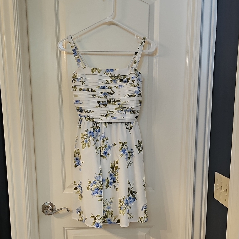 Blu Pepper White and Blue Floral Kids Dress